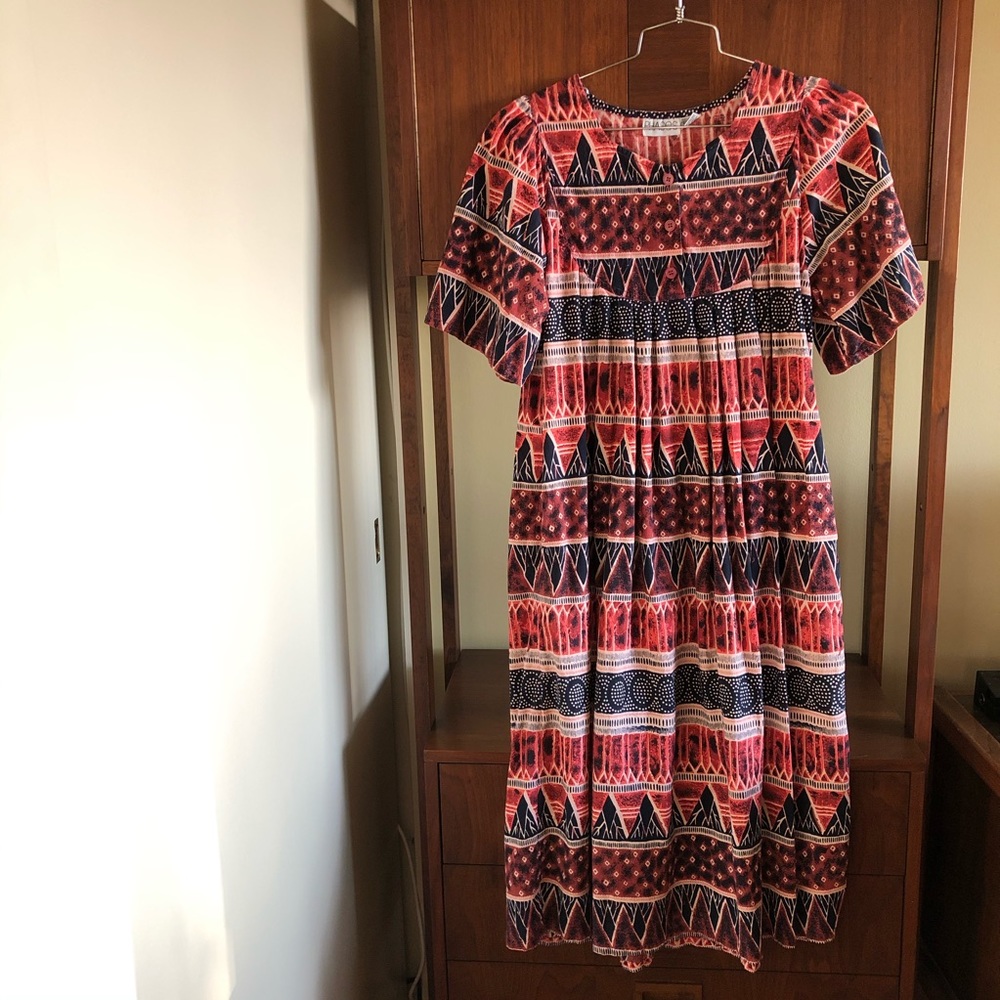vintage • prairie cotton smock printed midi dress